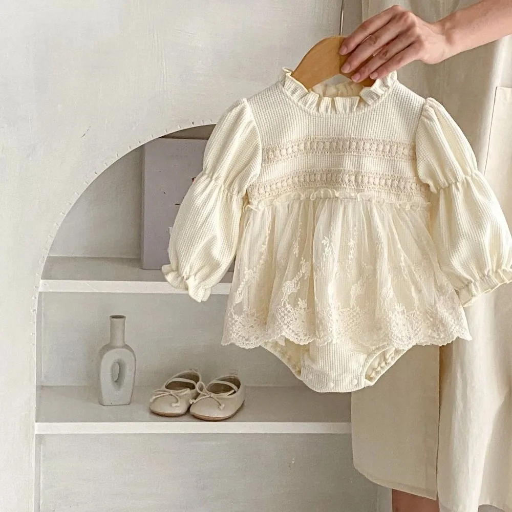 Soft Lace Ruffle Baby Jumper Dress Bodysuit Fluffly Toddle Jumpsuit Infant Romper Sweet Newborn Shorts Climb Suit Baby