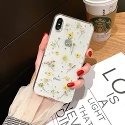 Elegant Glitter Blossom Transparent Phone Case with Real Dried Flowers - iPhone 7 Plus (Yellow)