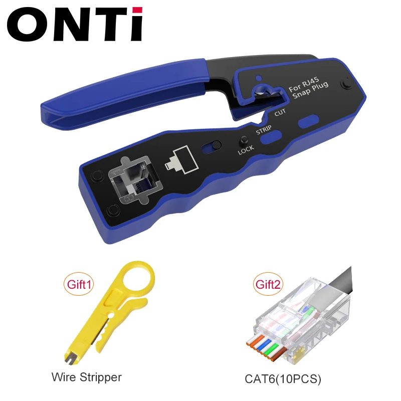 ONTi RJ45 Crimp Tool Pass Through Crimper for Crimping Cat8/7/6/5 Cat5e Connector with Replacement Blade Ethernet Cable Stripper elegiant cable tester Networking Tools