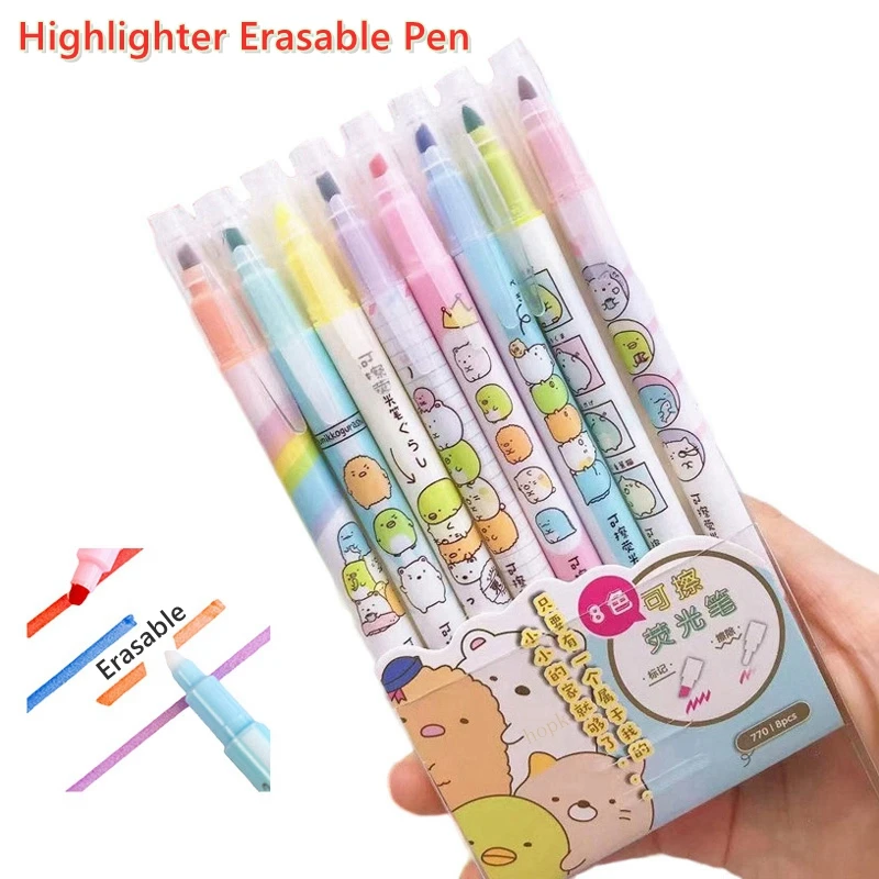 

8 Colors Funny Sumikko Pale Color Gurashi Highlighter Fluorescent Erasable Pen Double Head Art Markers Gift Stationery