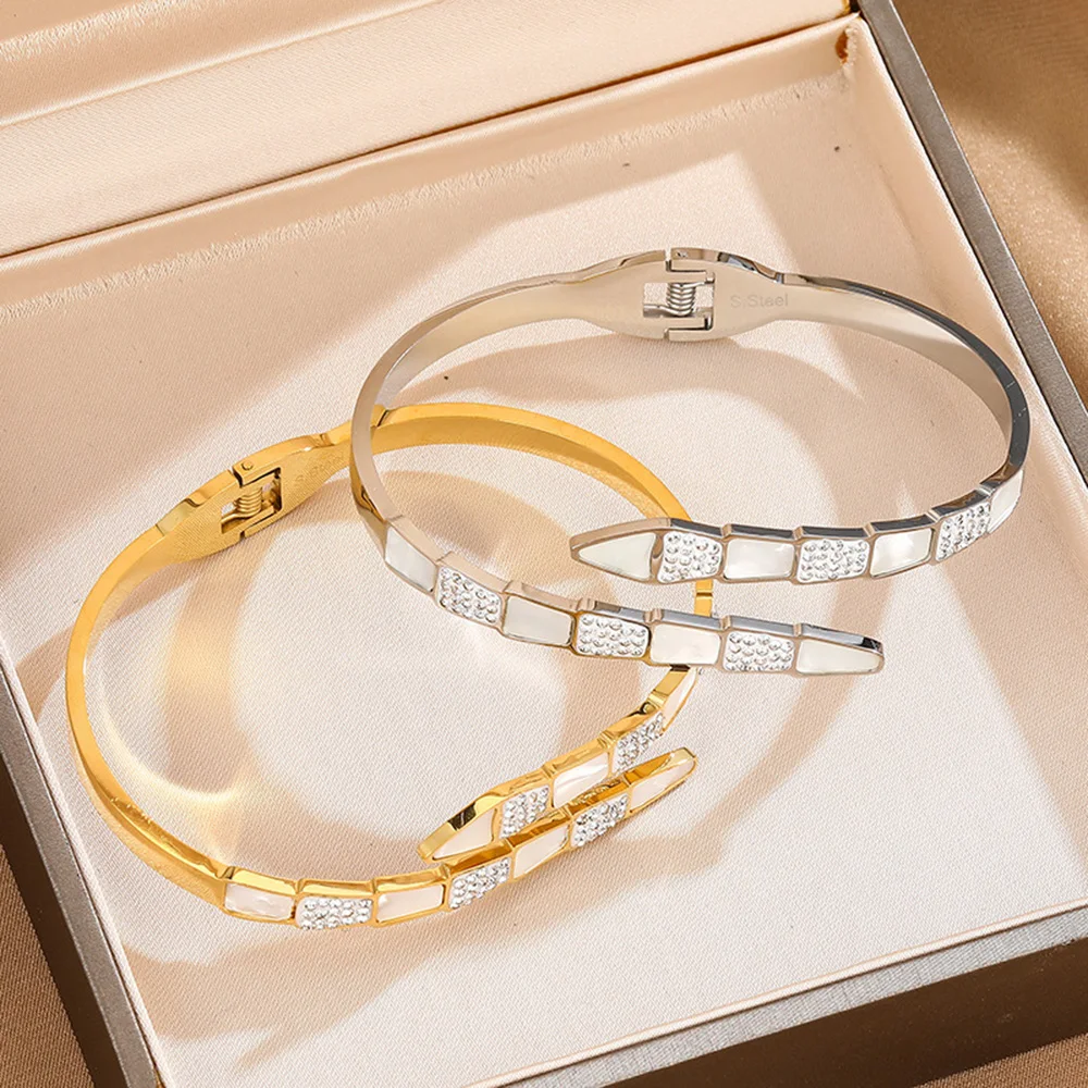 High-end luxury snake bracelet, rhinestone shell snake head bracelet, gold-plated women's bracelet, free shipping 6