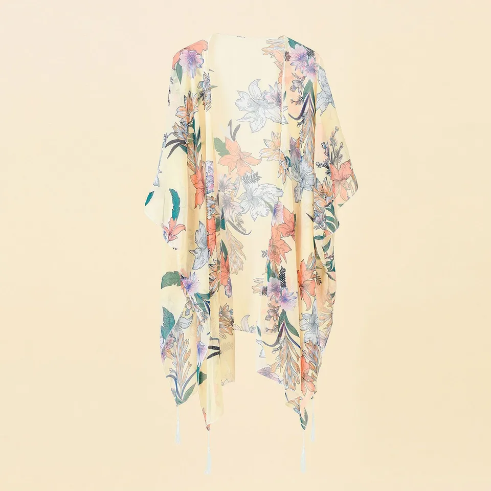 Womens Floral Kimono Sheer Beach Coverup Cardigan