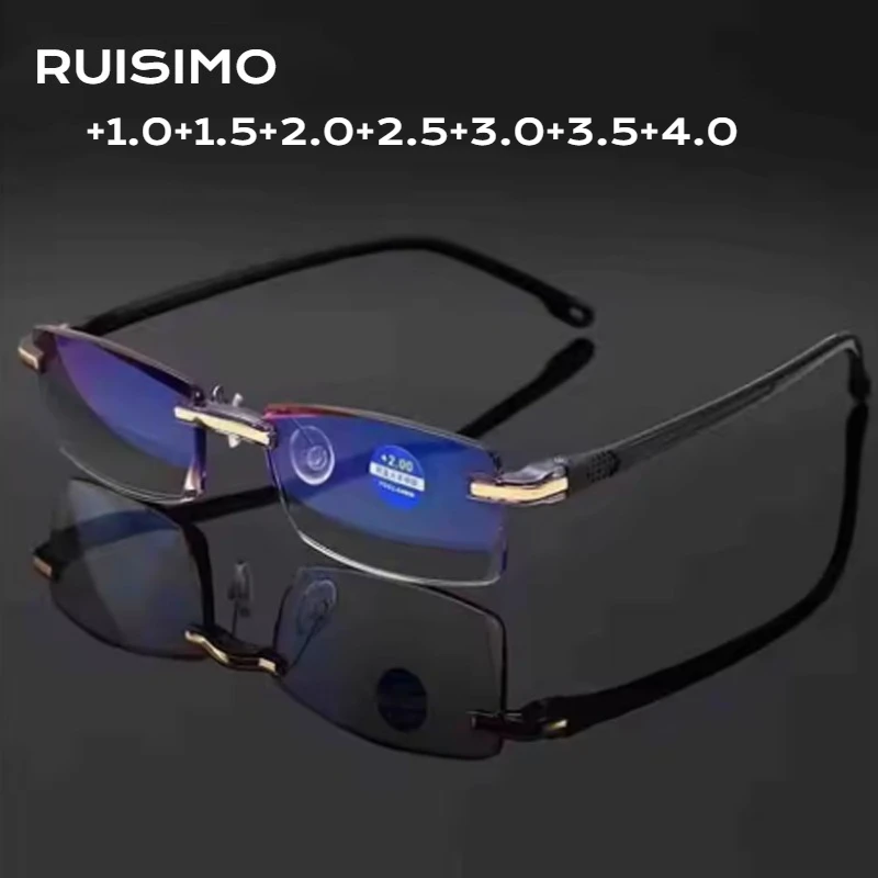 Retro Square Ultralight Rimless Anti-Blue Light Reading Glasses