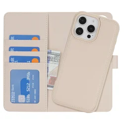 Luxury 2-in-1 Detachable MagSafe Wallet Case with Wireless Charging and Magnetic Flip Cover for iPhone 12 Pro (Beige White)