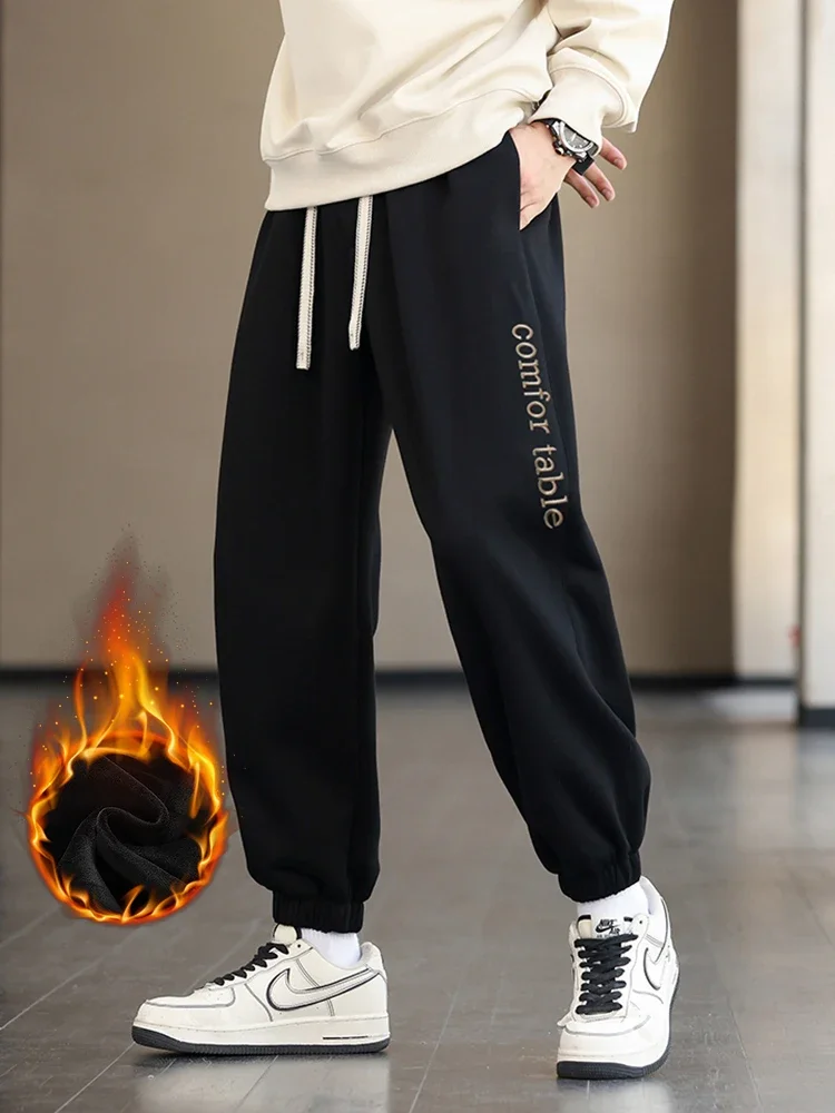 

2023 Winter New Men's Joggers Sweatpants Fleece Liner Thick Warm Casual Loose Track Pants Male Thermal Trousers Plus Size 8XL