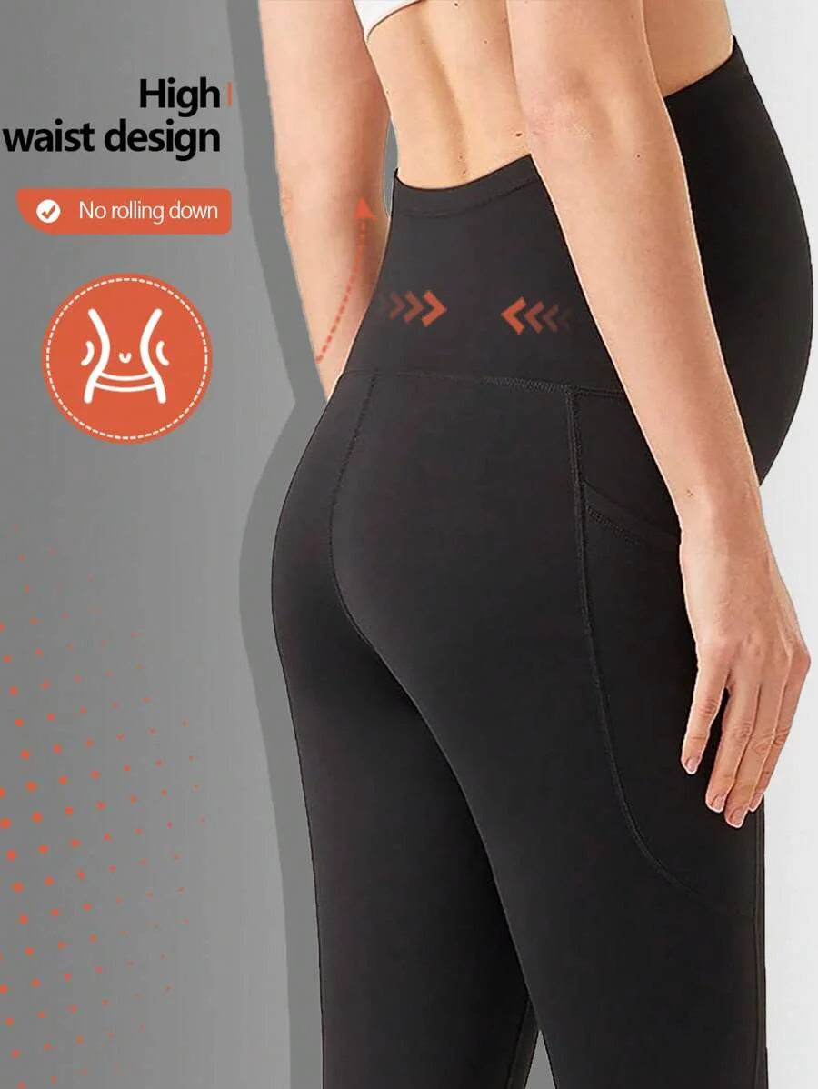 Maternity Leggings Women's Maternity Gym Tights Sportswear Soft Yoga Pants with Pockets