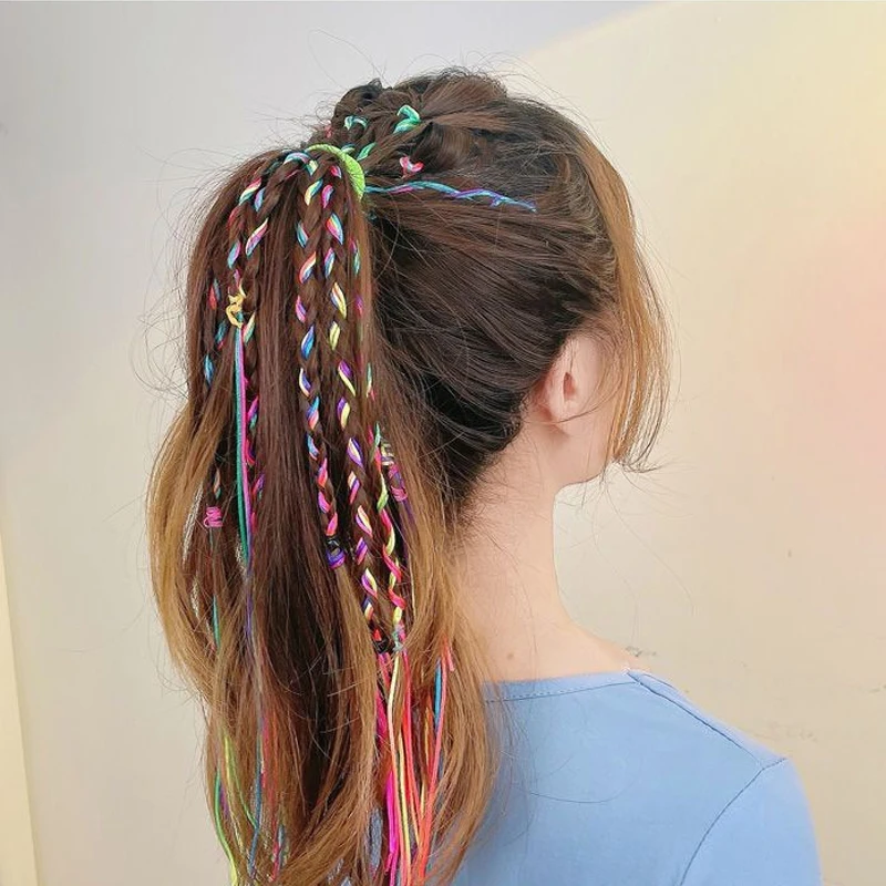 4-30Pcs 90CM Gradient Colorful Rope Tie Hair Women Dirty Braid Hair Rope Hip Hop Headband Kids Children's Ribbon Styling Braider 6