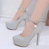 Spring Autumn New Style Waterproof Platform High Heels Thin Heel Silver Large Size Ultra High Heel Single Shoes for Women