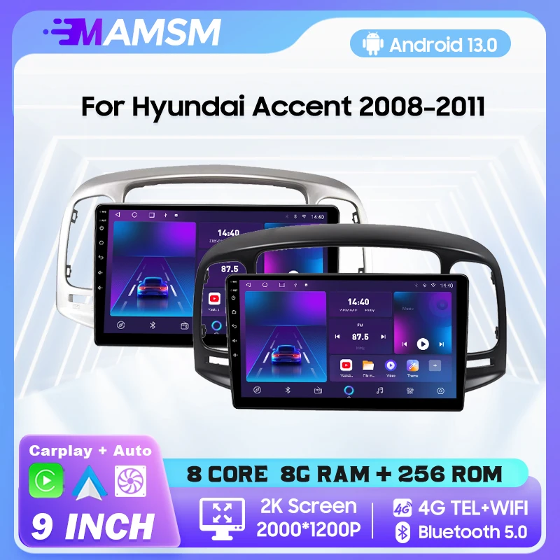 MAMSM 자동차 라디오, 안드로이드 12, 현대 엑센트 2008 2011 비디오 멀티미디어, 블루투스 플레이어, 네비게이션 스테레오, GPS 카플레이, 오토라디오