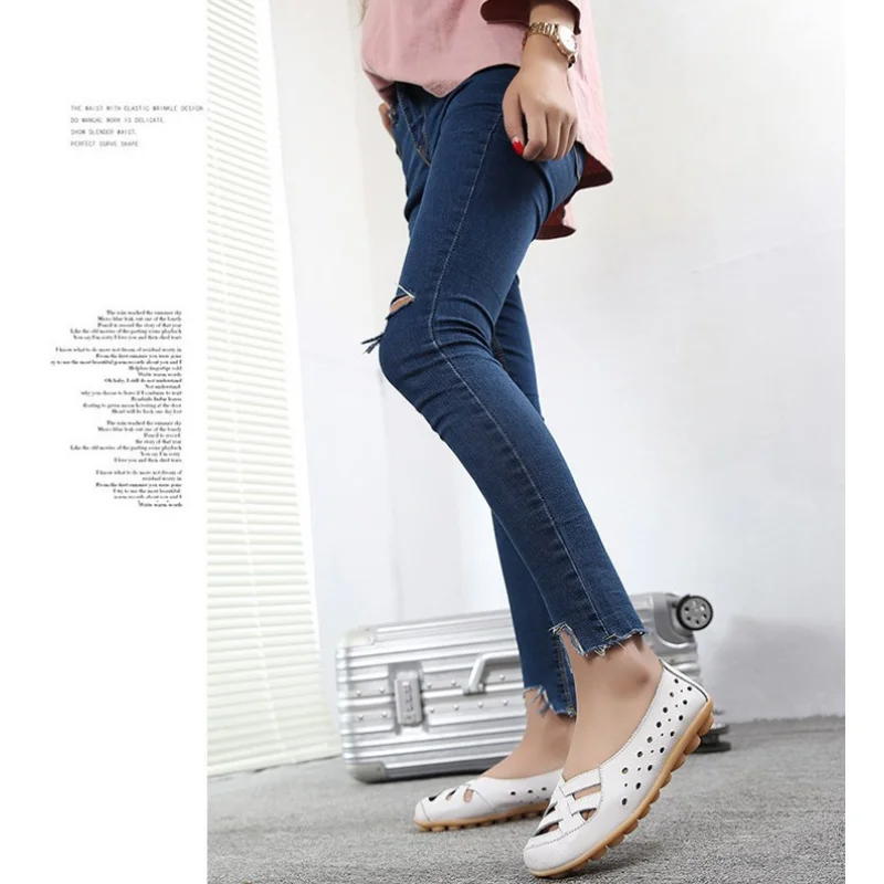 Women Shoes Summer Women Sandals Soft Sole Flat Heel Hollow Flat Genuine Leather Casual