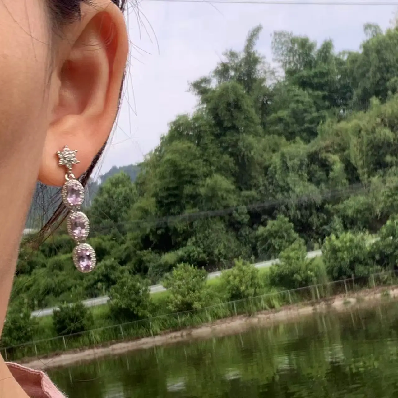 Natural Amethyst Earrings COPPER Stud earring For Women Dangle CUTE Gift  Fine Jewelry Dangle