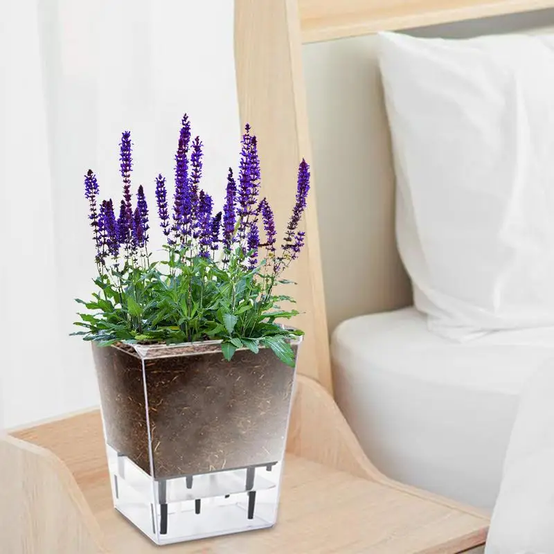 Self Watering Pots Lazy Hydroponic Flower Pot Automatic Water-Absorbing Flowerpot Transparent Double Layer Self Watering Planter, flower pot,hydroponic flower pot,plant pot