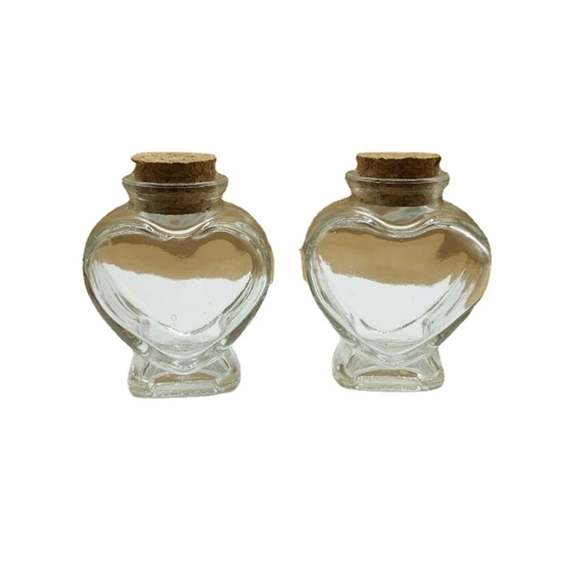 80ml Handmade Candy Bottle Heart-shaped Glass Cork Bottles Soft Rainbow Empty Clear Container Crafts Ornaments Storage