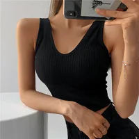 Women's Vertical Stripe Tank Tops Summer Solid Color Sleeveless Shirt Sports Yoga Gym Workout Short Vest V-Neck Crop Tops - Image 2