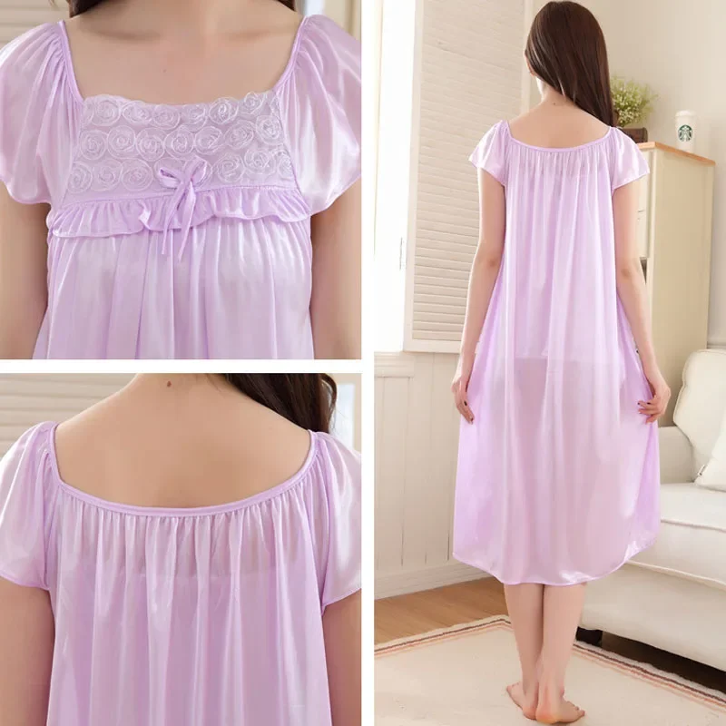 Women Nightgowns Women Nightdresses Sleeping Dress Women Lingerie YINSILAIBEI Rose Women's Sexy Sleepwear Plus Size Ice Silk Satin Night Dress Nightgown Female Lingerie Dress Sexy Nightwear
