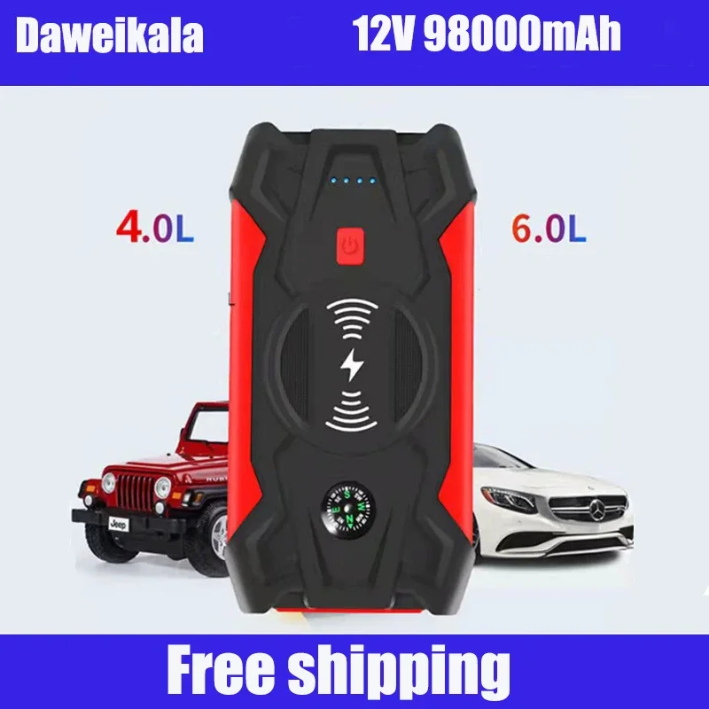 

2022 New12V98000mAh mah Car Jump Starter Power Bank Portable Car Battery Booster Charger 12V Starting Device Diesel Car Starter