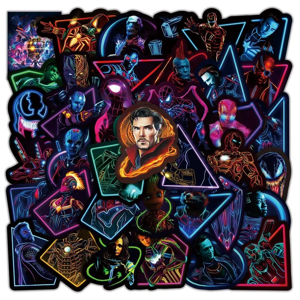 

10/30/50/100pcs Disney Mix Neon Light Anime Stickers The Avengers Superhero Graffiti Decals Laptop Motorcycle Cool PVC Sticker