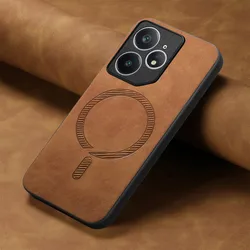 Luxury Leather Magnetic Back Cover with Wireless Charging Compatibility for Realme Neo7 5G (Brown)