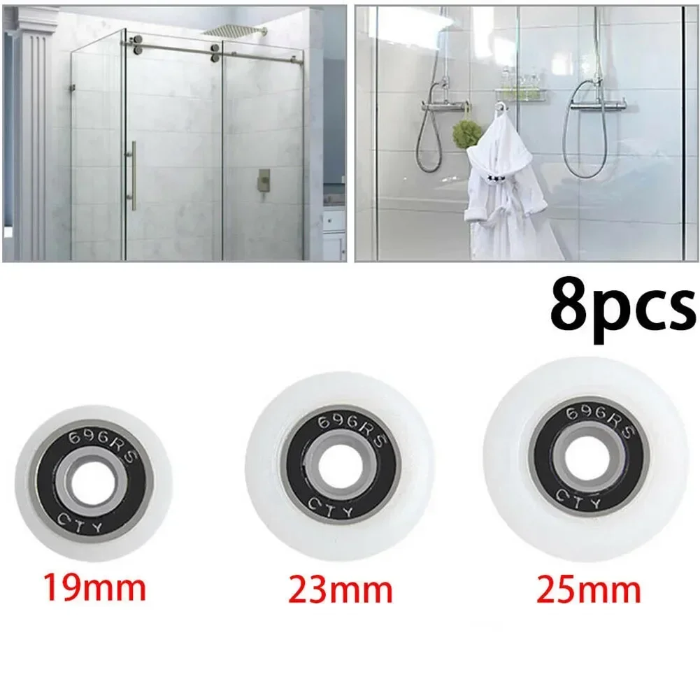 8Pcs Replacement Shower Door Roller Runner Wheels Pulleys With Screws 19mm/ 23mm/25mm Shower Enclosures Accessories