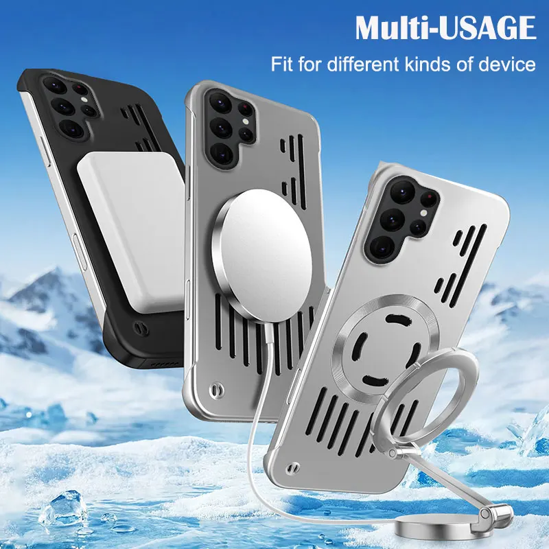 Frameless Hard Metallic Protective Case with Heat Dissipation and Magnetic Closure