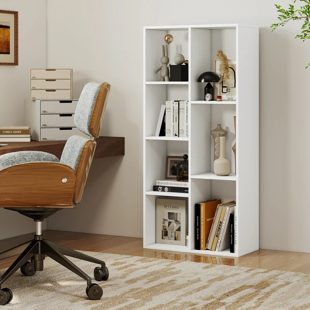 7-Cube Bookcase, Vertical or Horizontal Freestanding Bookshelf w/ 7 Compartments