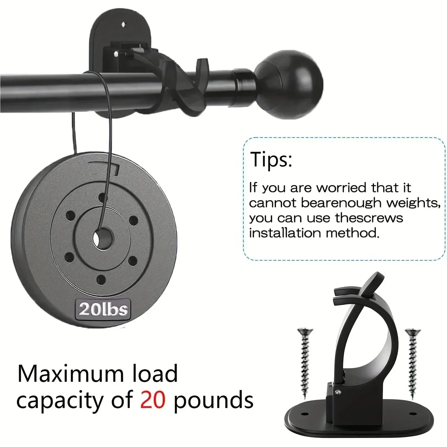 

2PCS Fits Wall Curtain Self for Kitchen Bathroom Holder Adhesive Mount Rod Support Hooks Bracket