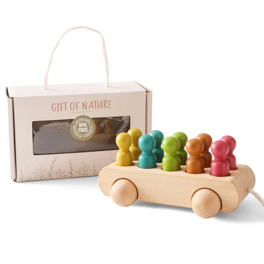 Wood Colorful Beech Trolley Toys For Babies From 1 Year To 3 With 10 Wooden Dolls Games For Babies Development Montessori Baby 5