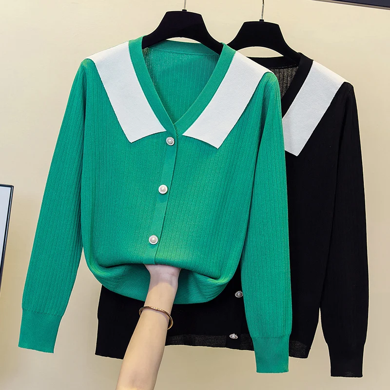 

Large Size Women Autumn Winter Basic Solid Sweater Pullover Long Sleeve V Neck Button Loose Casual Oversized Knitwear Top