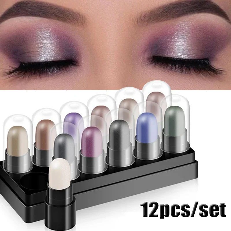 Highlighter Glitter Eyeshadow Pencil Long Lasting Glitter Shimmer Eye Shadow Stick Pen Women Eyes Cosmetic Makeup Tool 12Pcs/Set eye shadow eyeshadow stick eye shadow stick glitter makeup accessories