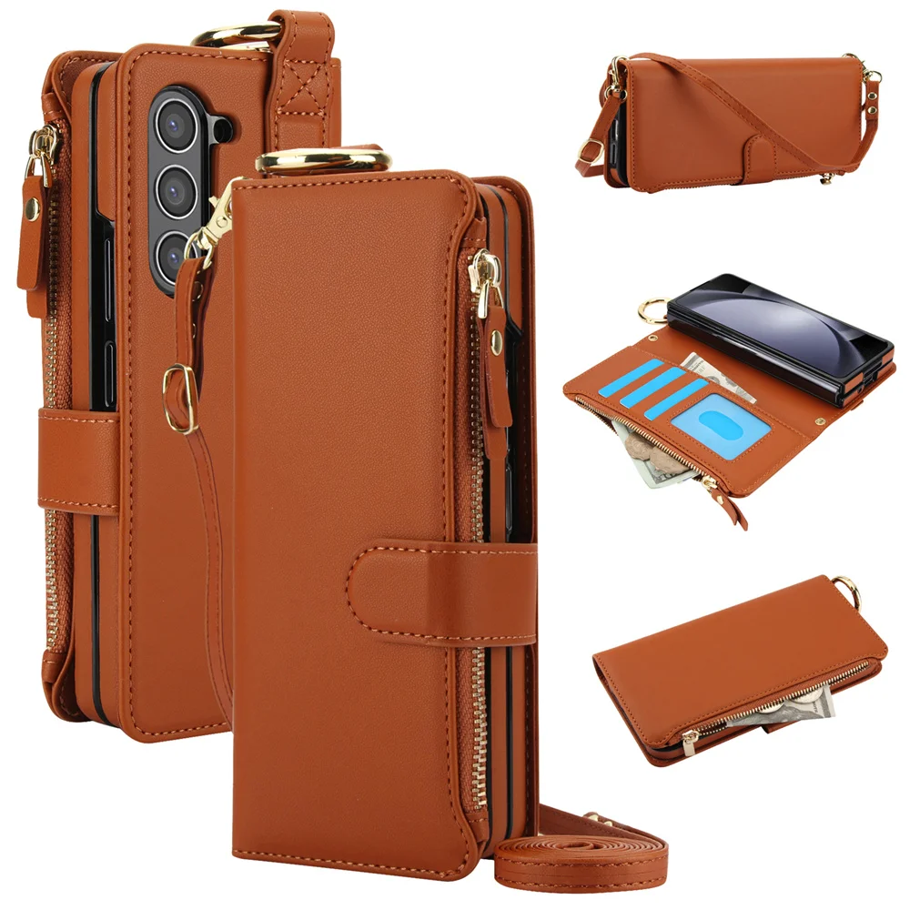 Crossbody Wallet Phone Case with Card Slot & Ring Holder - PU Leather Cover