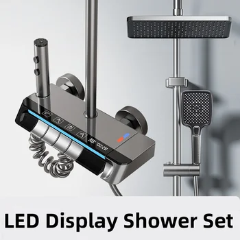 Set doccia caldo freddo Set sistema di rubinetti per doccia con display digitale della temperatura con rubinetto per bagno con soffione doccia a luce ambientale 1
