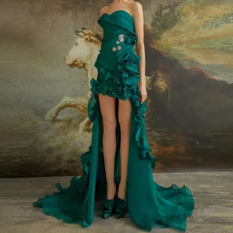 

Long High-Low Evening Dresses for Women Chiffon Crystal Sweetheart Floor-Length Prom Dance Wedding Gala Special Events 2023 New