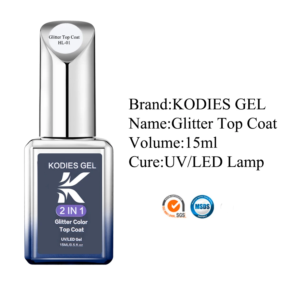 KODIES GEL Aurora Sparkle Top Coat Glitter Gel Nail Polish 2 IN 1 Chrome Pigment Shine Gel Finish Sealer Color Topcoat Nails Art 5