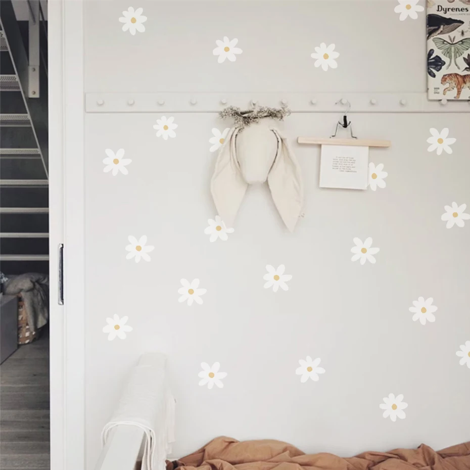 Boho kopretina květin bílý akvarel  zeď nálepky pro děti pokoj zeď obtisky děťátko dětský pokoj domácí dekorace děvče ložnice