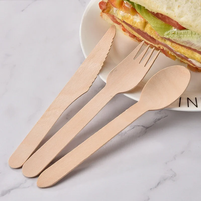 25/100 pcs Disposable wood wooden utensils rustic wedding party party tableware set shower cutlery