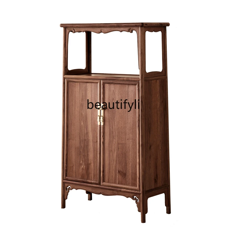 

New Chinese Style Solid Wood Black Walnut Study Tea Room Furniture Zen Bookcase round Corner Cabinet