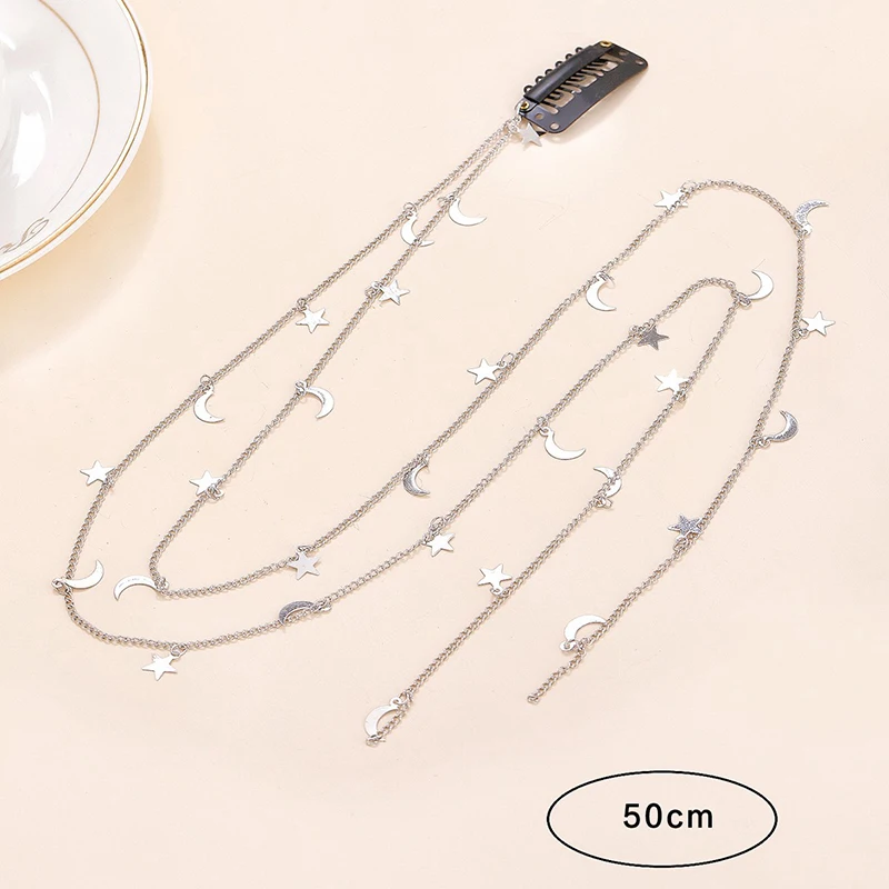 Enchanting Moon and Star Braided Hair Chain - Elegant Shiny Hair Accessory