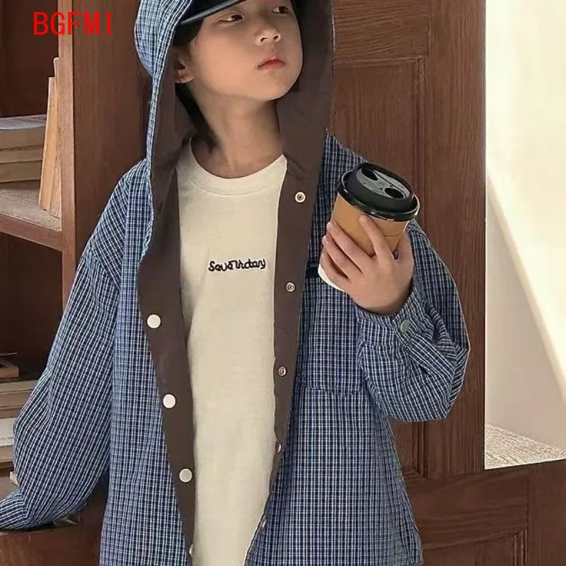 Boys Girls Outerwear Spring Autumn Double-sided Handsome for Teenage Boys Korean Student Hooded Windbreaker Children's Clothing - 4