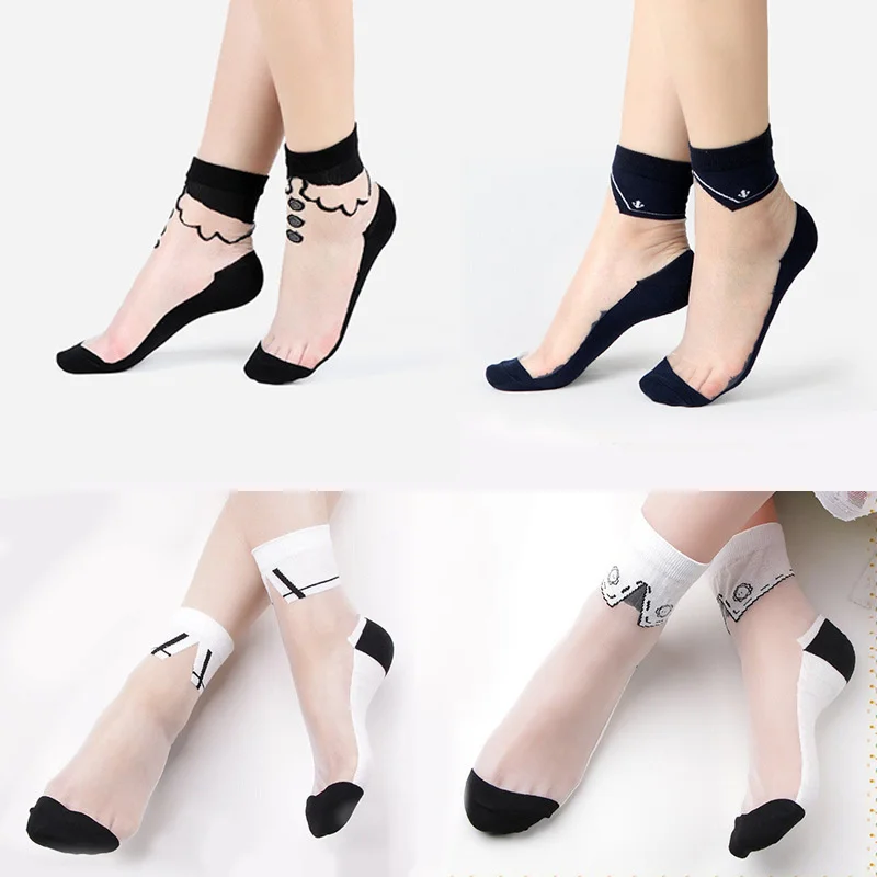 Sexy Lace Mesh Fishnet Socks Mixed Fiber Transparent Stretch Elasticity Ankle Net Yarn Thin Women Cool Socks 1pair=2pcs 2305