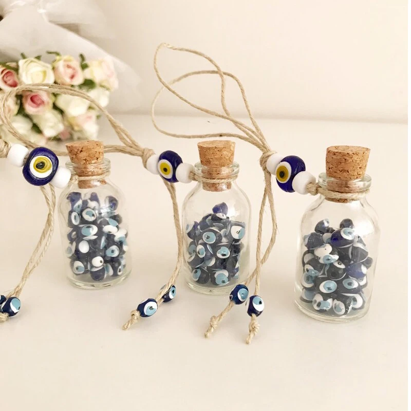 Wedding Favors For Guests Mini Bottle Wedding Favors Evil Eye Beads Greek Cork Bottle Favors Rustic Macrame Wall Decor Gift 4
