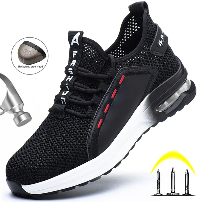 

Cushion Safety Shoes Men Women Work Sneakers Construction Shoes Breathle Mesh Work Shoes Lightweight Safety Work Boots