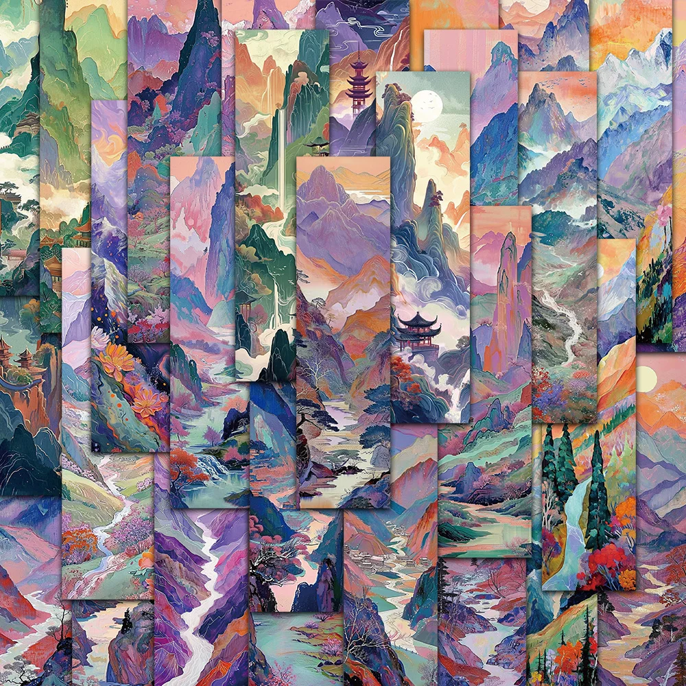 30PCS Colorful Mountain and Forest Oil Painting Style Bookmarks Student Reading Page Tags Library Office Page Tags Bookmarks