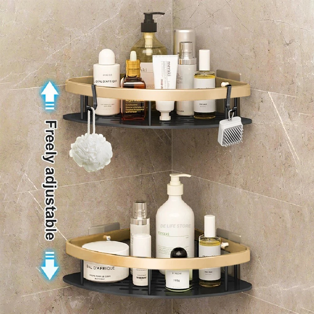 Non perforated Bathroom Shelf Floating Shelf for Wall Shelves Shower Hardware Bathroom Corner Shelf wall storage rack 4
