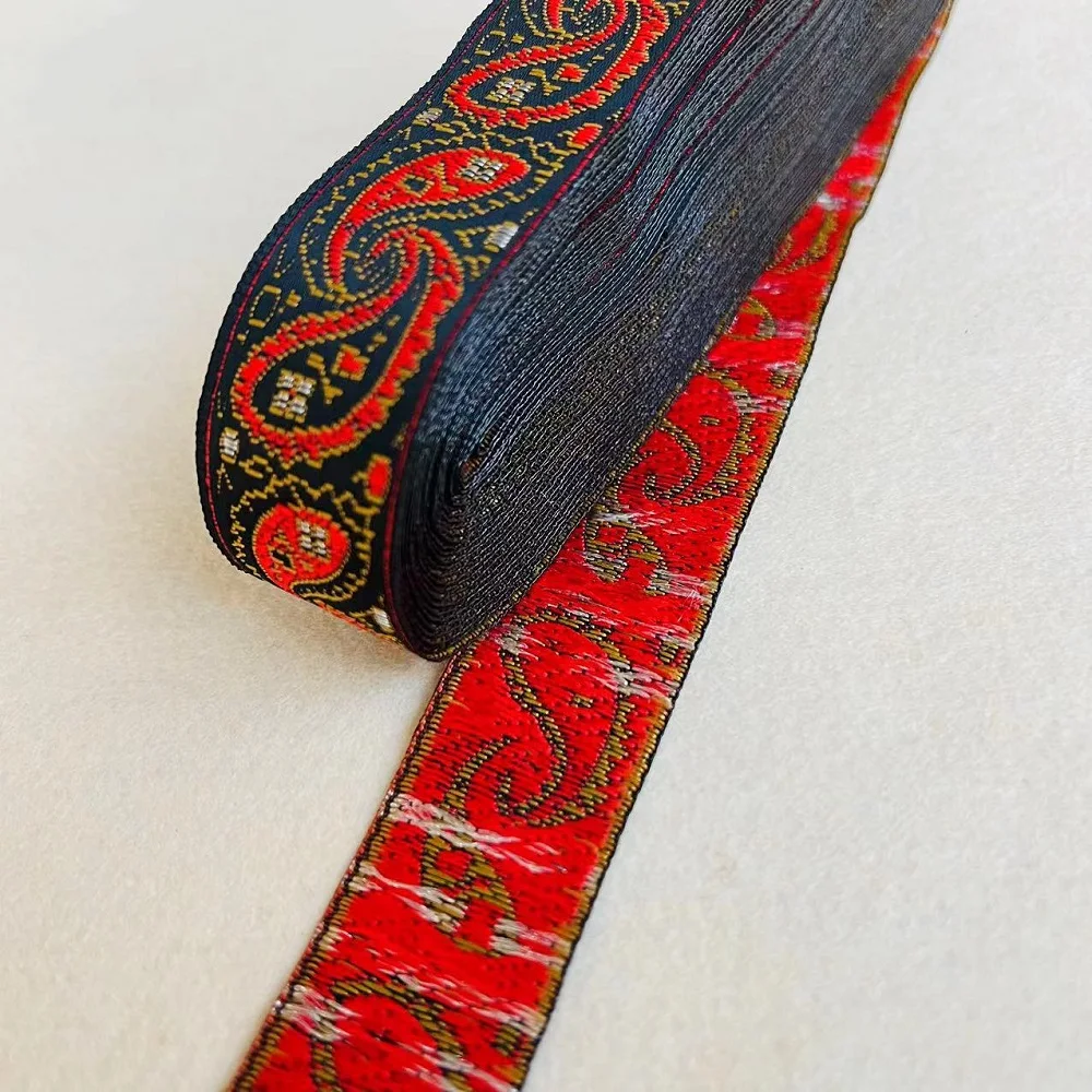 10Yards/Lots Woven Jacquard Ribbon 2.4cm Black Background Blue Paisley Pattern LS-3559
