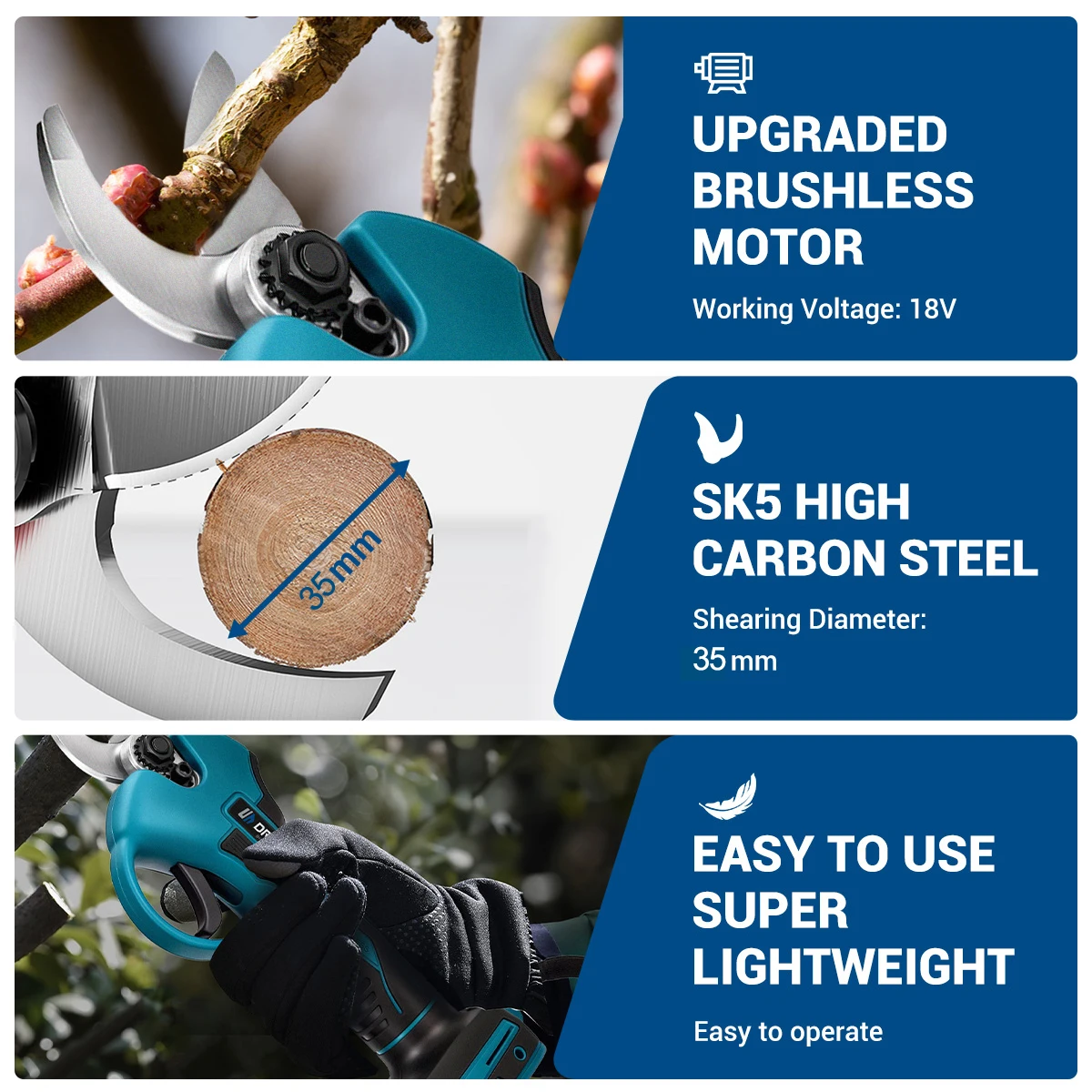 Drillpro 35mm Brushless Electric Pruning Shear Cordless Electric Scissors Fruit Tree Bonsai Hedge Trimmer For Makita 18V Battery 3