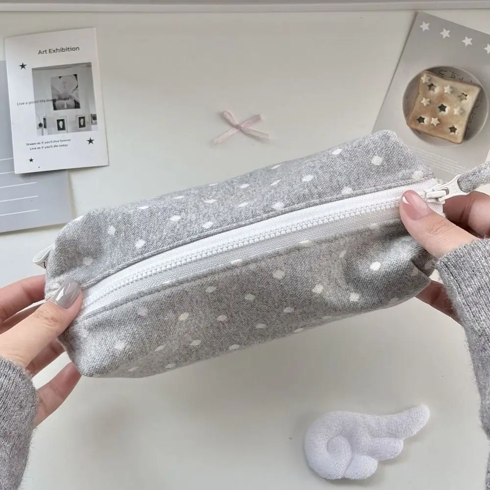 한국식 폴카 도트 디자인 연필 케이스 대용량 소프트 터치 펜 가방 문구류 보관 가방 선물