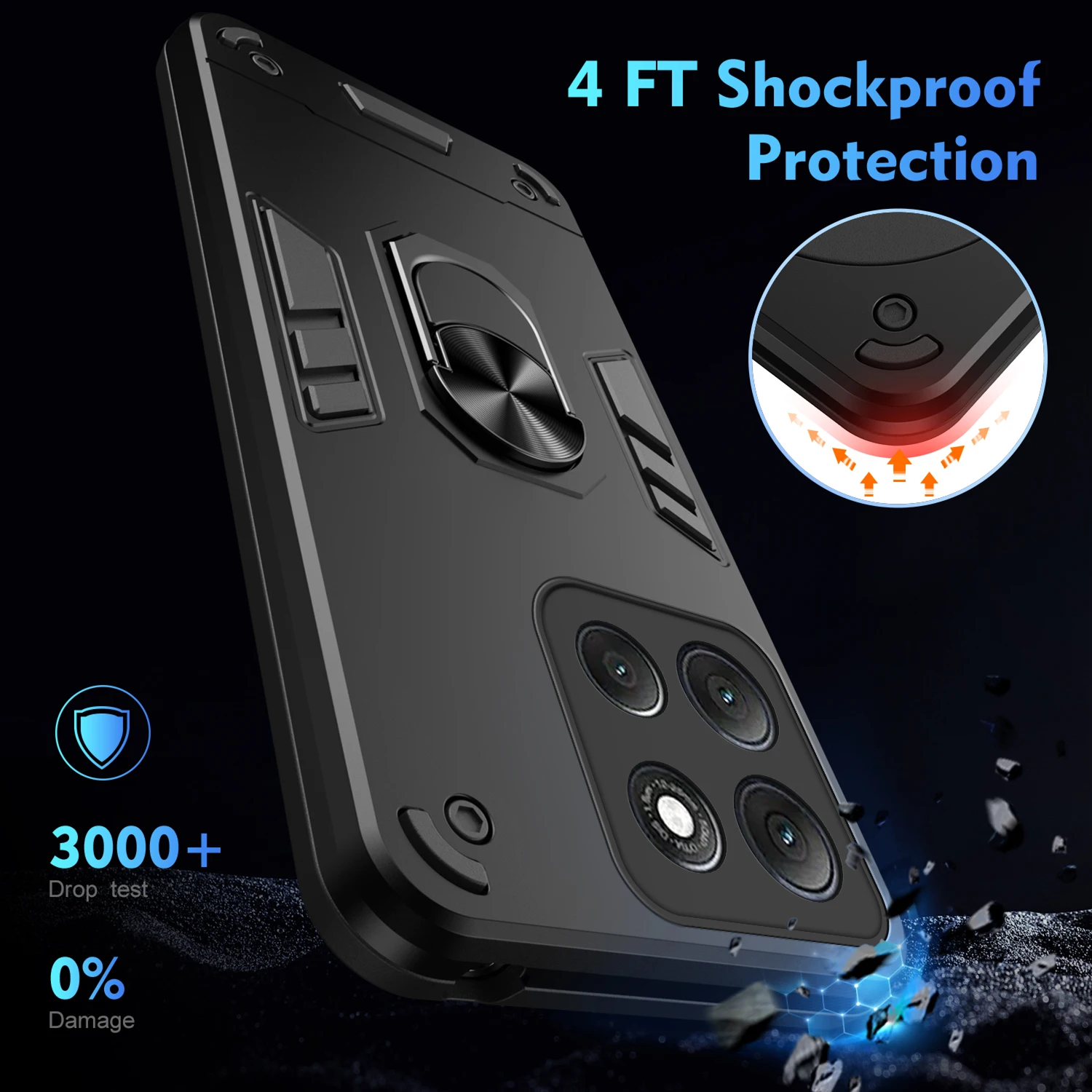 Rugged Armor Shockproof Case with Magnetic Metal Ring Holder Cover