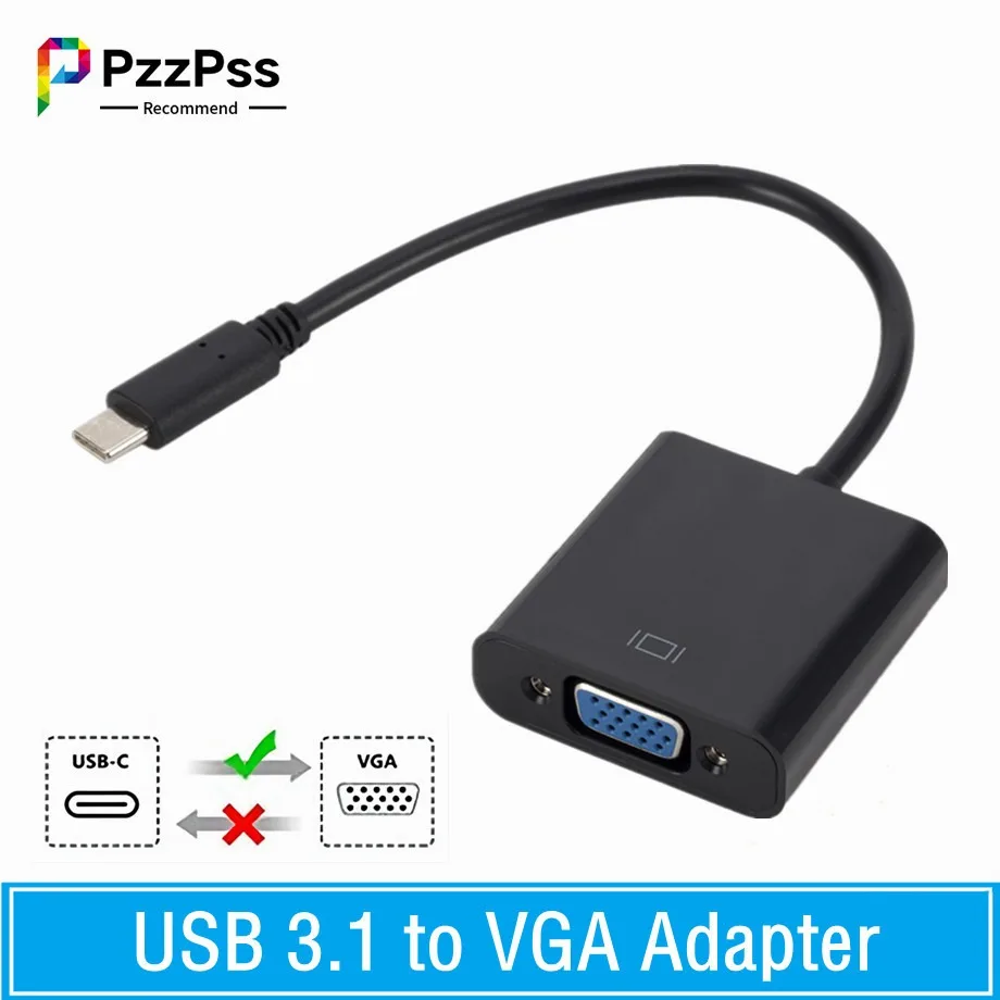 

PzzPss TYPE C to Female VGA Adapter Cable USB-C USB 3.1 to VGA Adapter For Macbook 12inch Chromebook Pixel Lumia 950XL Hot Sales