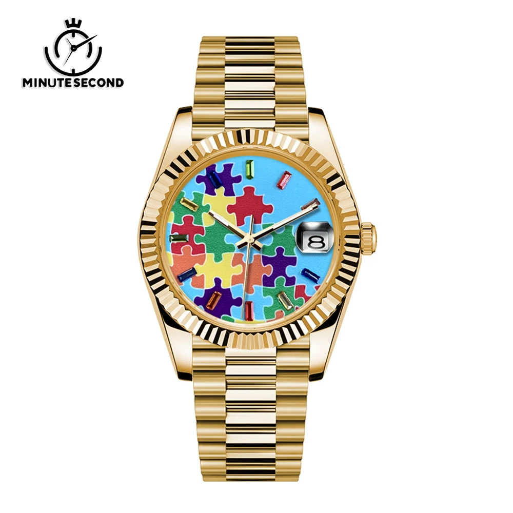 MINUTESECOND Puzzle Golden NH35 Watch Sapphire Crystal