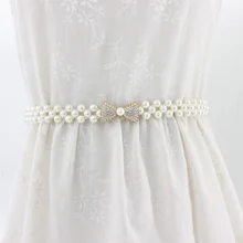  Elegant Pearls Belt Rhinestones Faux Pearl Dress Belt Bridal Crystal Wedding Elastic Belt Sash Female Girls Dresses Accessories 